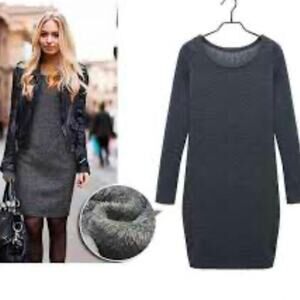 Pure Cashmere Simple Crewneck Long Sleeve Sweater Dress Charcoal Gray EUC XL